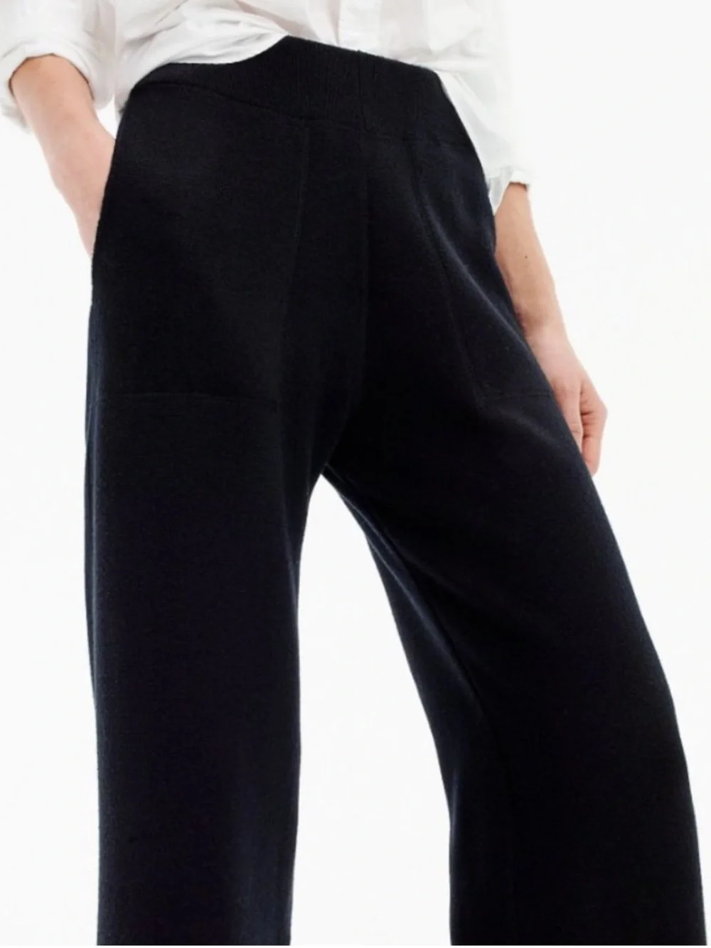 J Crew Collection Black Wool Cotton Cropped Wide Leg Pull On Knit Pants Medium